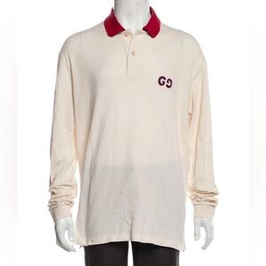Gucci Cream Polo Shirt with Red Collar‎